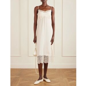 SIMONE ROCHA Lace-trimmed crepe de chine silk midi dress ivory cream size US 10